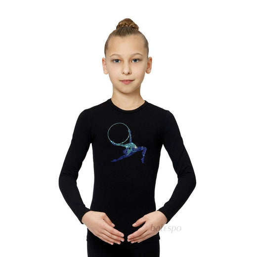 Camiseta de gimnasia de manga larga adornada con cristales